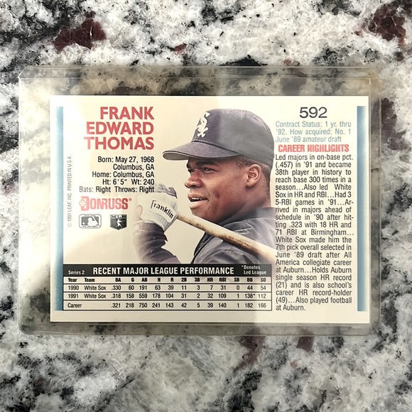 1991 Ultra Rare Donruss Frank Thomas baseball card with no dot after INK error. - Picture 2 of 7